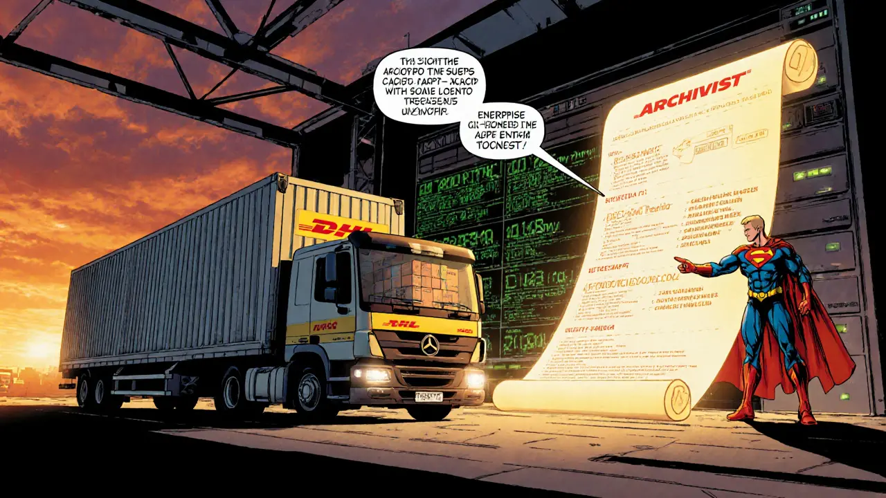 Logistics hub showing XYO‑verified cargo arrival and a roadmap for future growth.