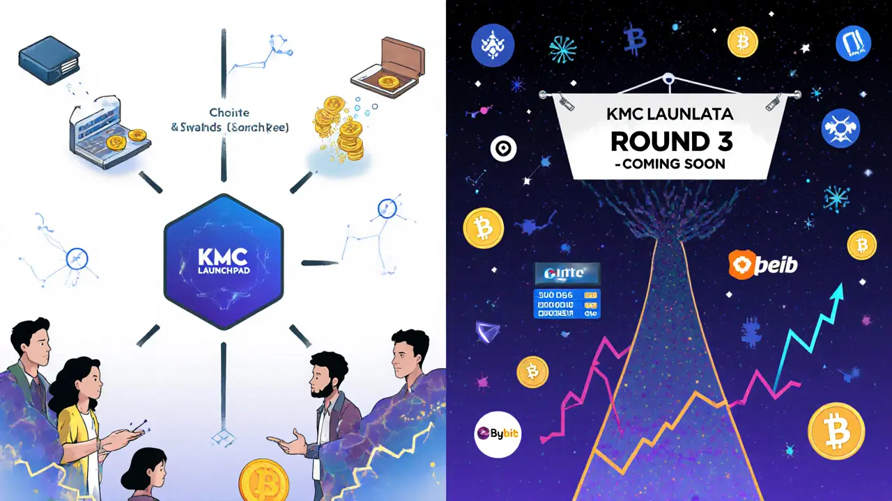 Split timeline: past KALATA airdrop on left, future &#039;COMING SOON&#039; banner on right.