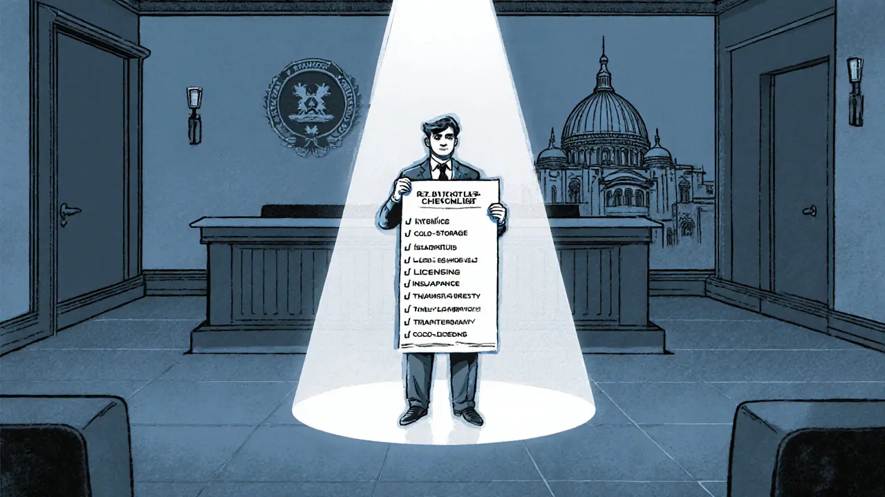 Trader holding a red‑flag checklist in a courtroom as regulators watch.