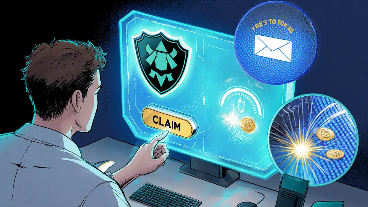 User connects a crypto wallet to a holographic claim portal, visualizing token claim steps.