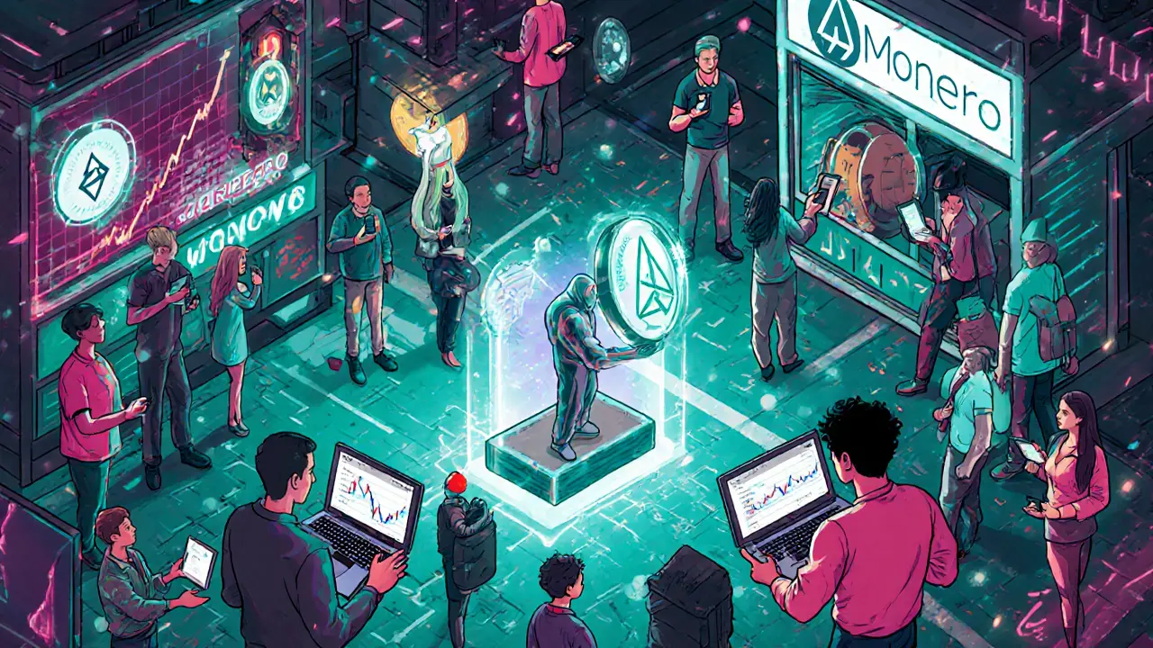 Users trade privacy coins on a vibrant decentralized marketplace.