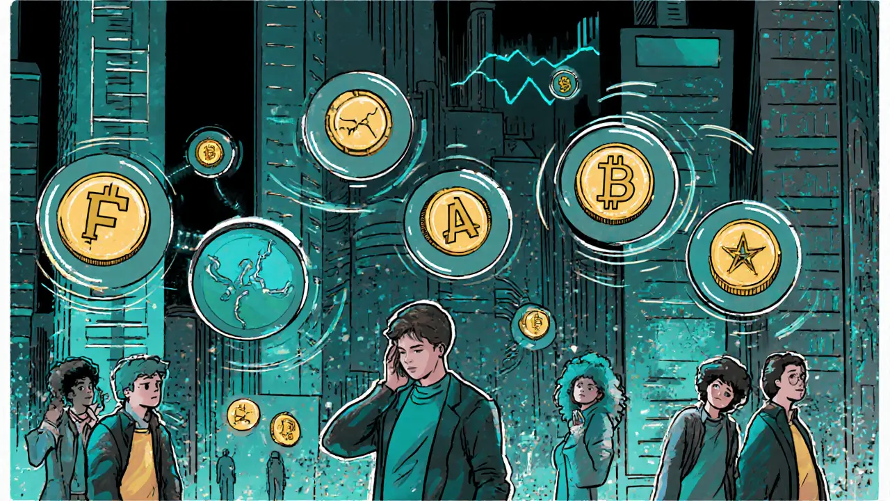 City dwellers using utility tokens for storage, tipping, and staking, with burning tokens reducing supply in a futuristic urban setting.