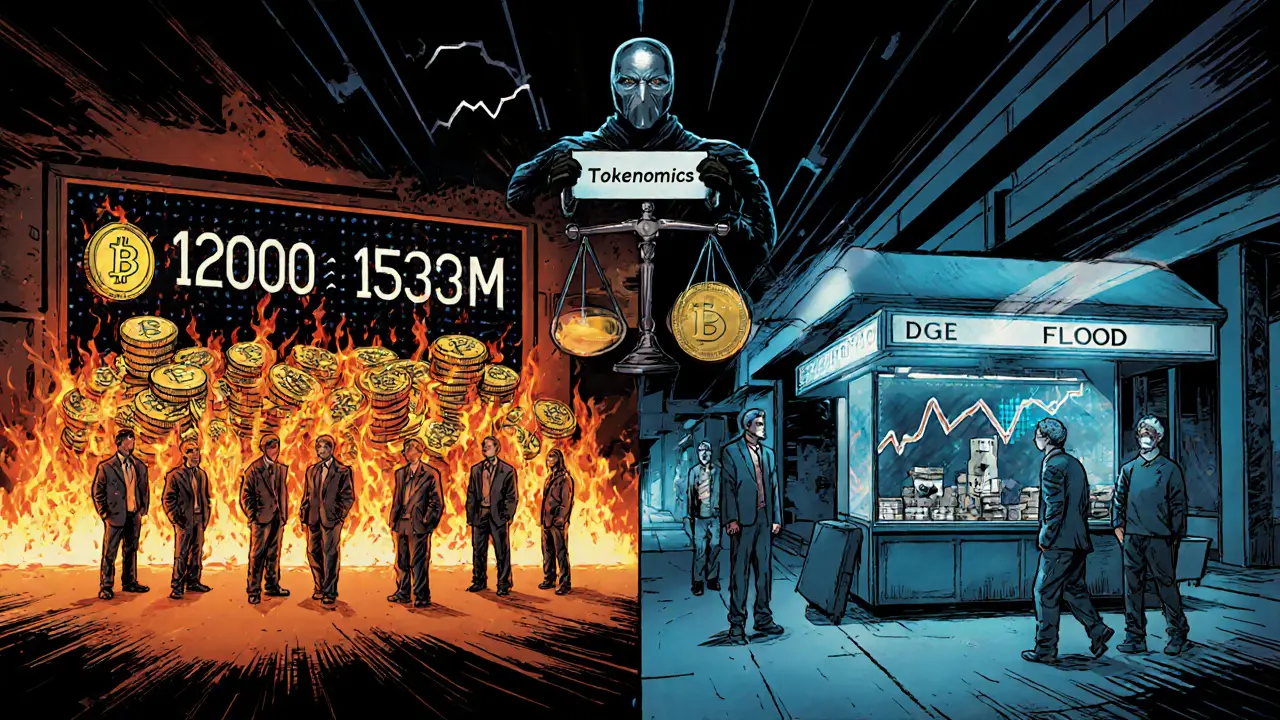 Investors divided between burning BNB tokens and spending DOGE coins in a futuristic economy.