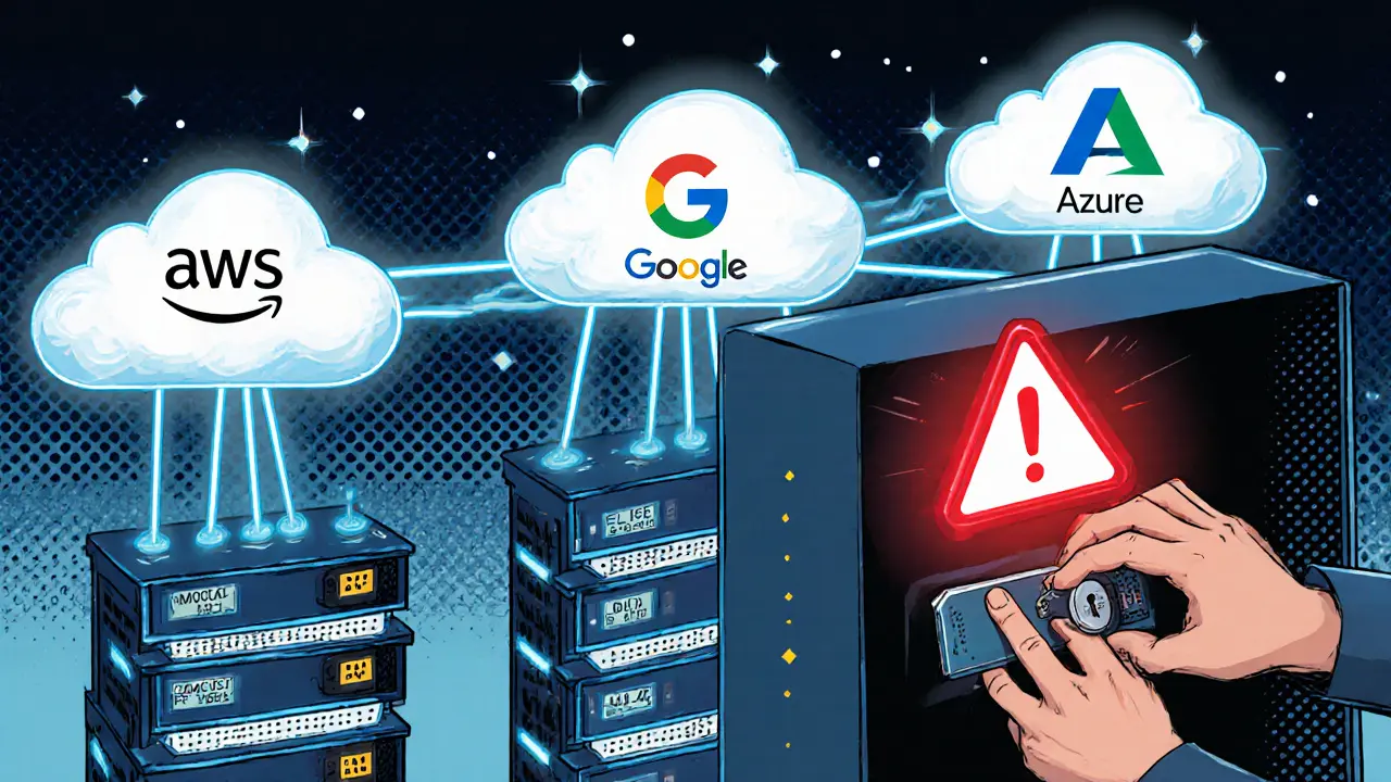 Multi-cloud HSM network with secure key management and a developer safeguarding API keys from cyber threats.