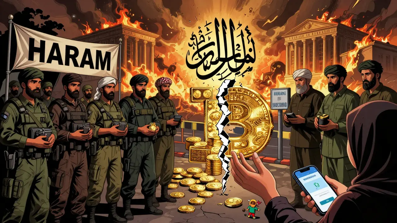 Taliban confiscating crypto from citizens while secretly accepting it at border — stark visual contrast of hypocrisy.
