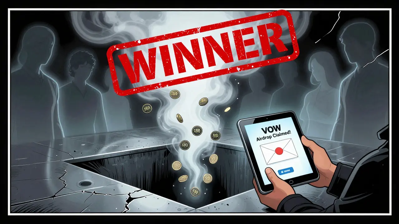 Winner's tokens dissolving into smoke as other participants fade away