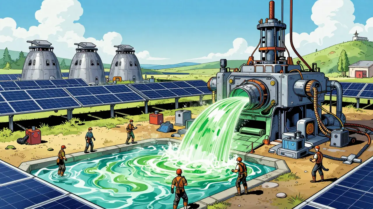 Futuristic geothermal-powered Bitcoin mining facility.