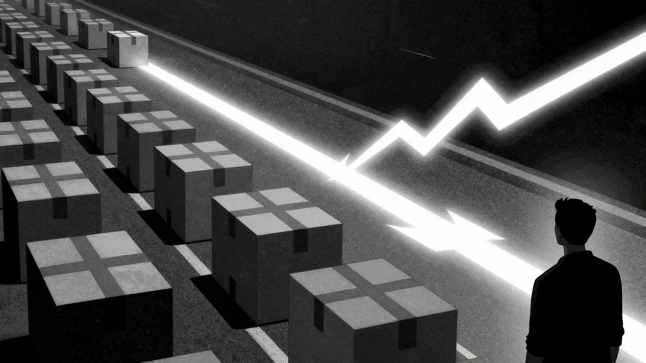 Art showing digital traffic jam next to a fast energy tunnel path