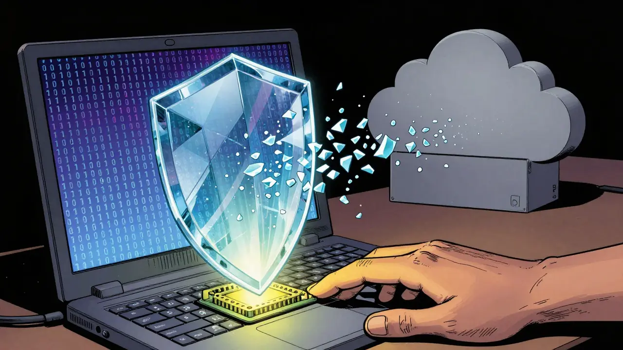 Data stream turning into encrypted shards near local device.