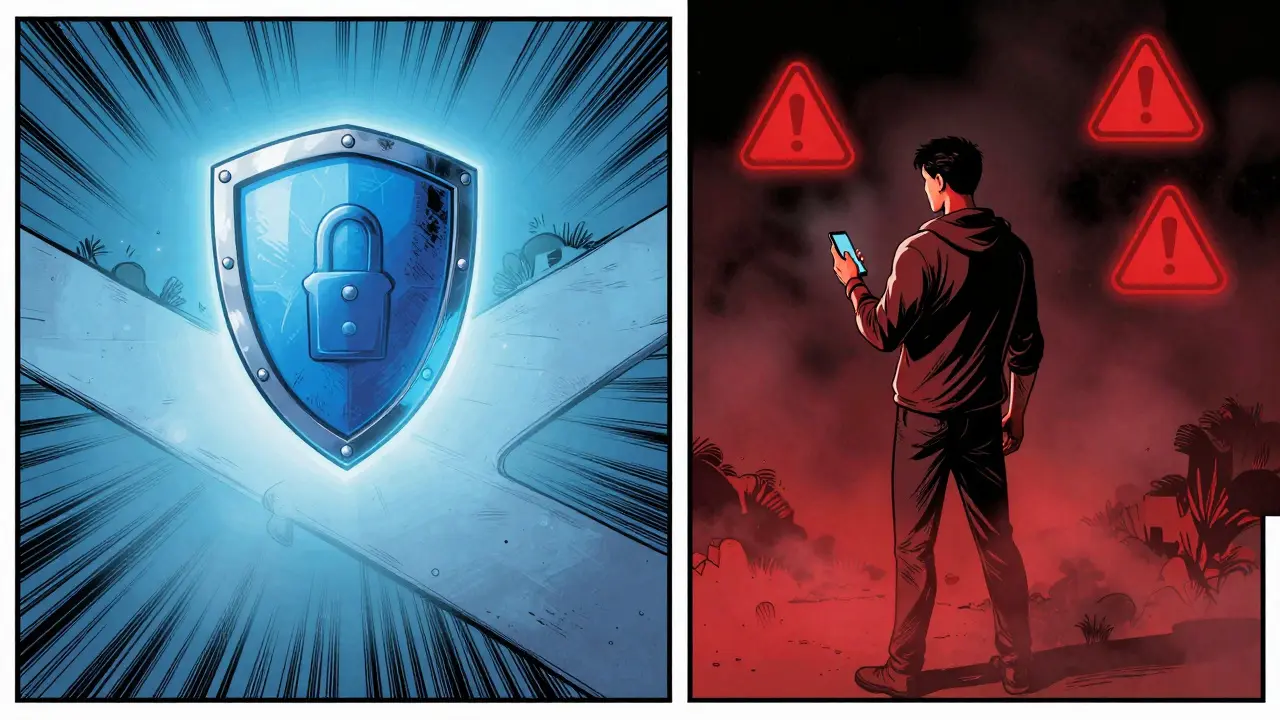 Trader choosing between secure and risky crypto paths