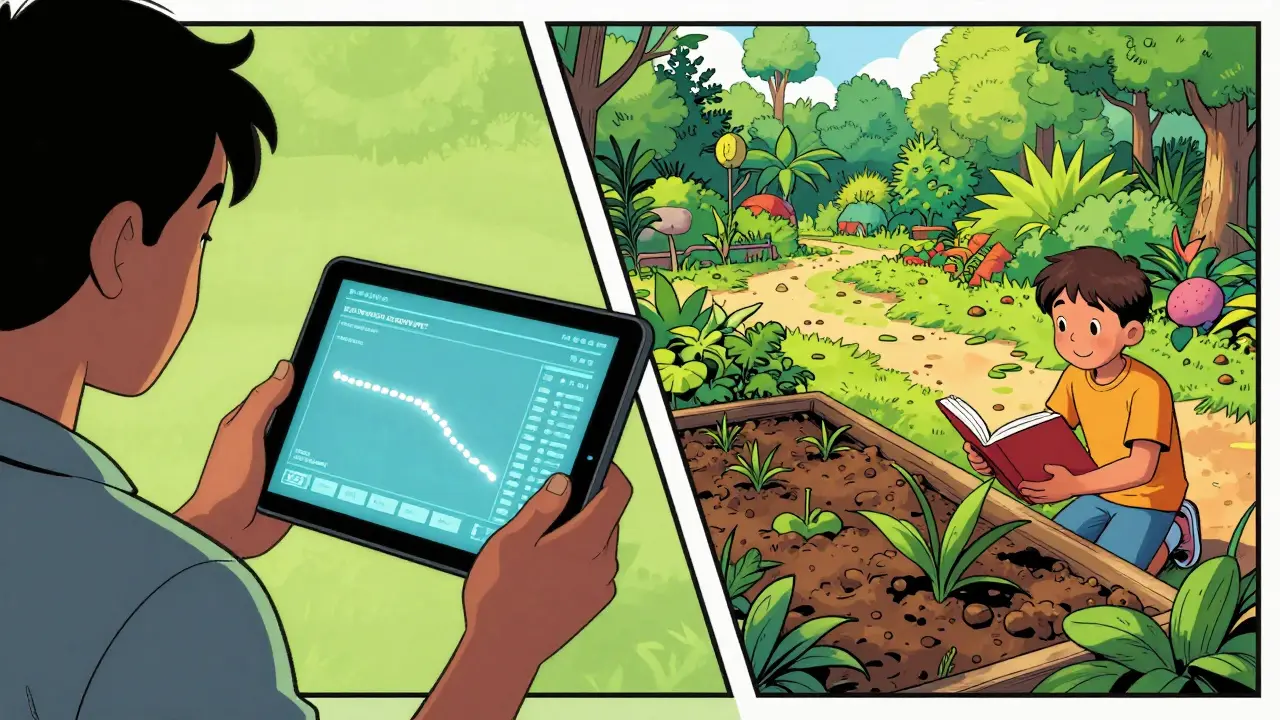 A split-screen showing a digital donation trail and the resulting positive real-world impact.