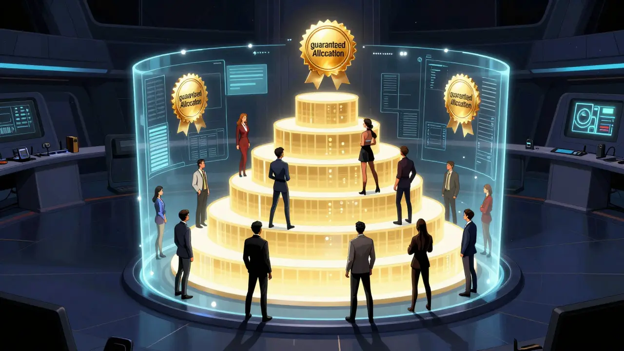 Futuristic launchpad command center showing a tiered allocation system