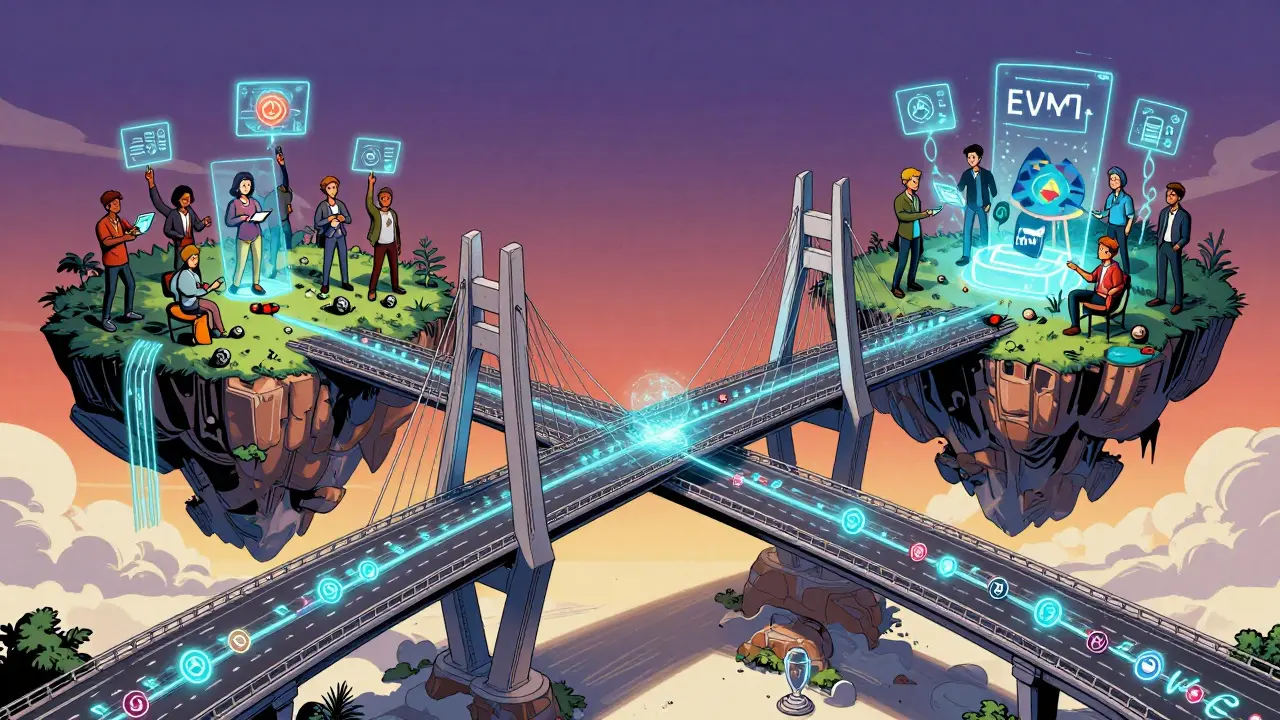 Multi-chain bridge connecting different blockchain architectures with a DAO community