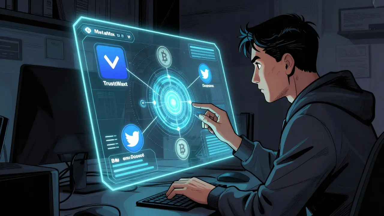 A person preparing their crypto wallet and social accounts for an airdrop campaign.