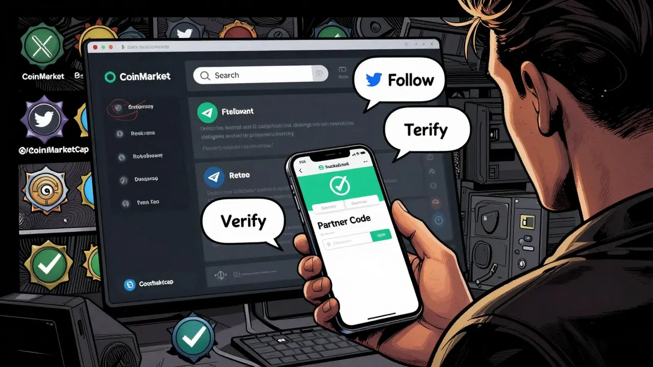 Character completing social media tasks to enter a crypto airdrop