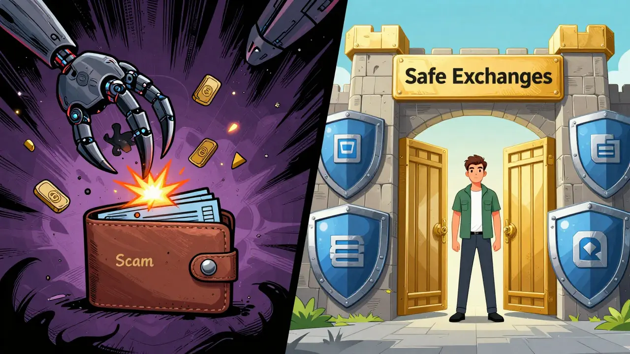 Comparison of scam wallet drain vs safe exchange fortress