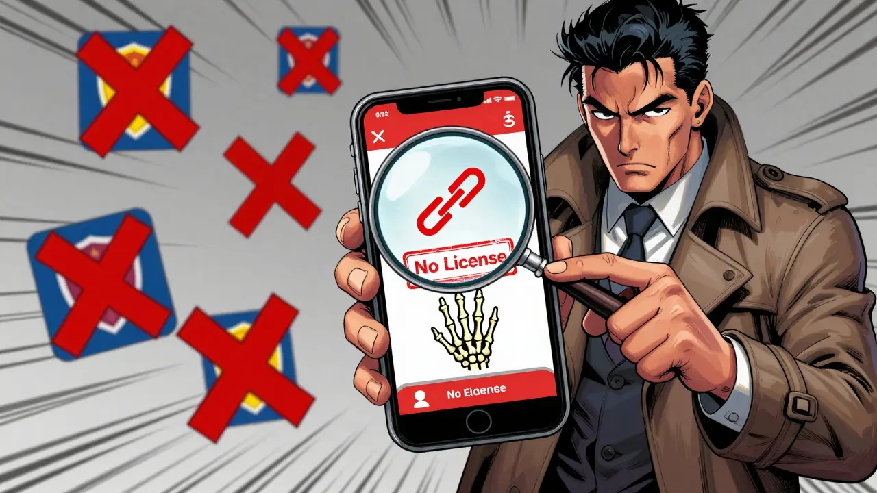 Detective inspecting red flags on a fake crypto site