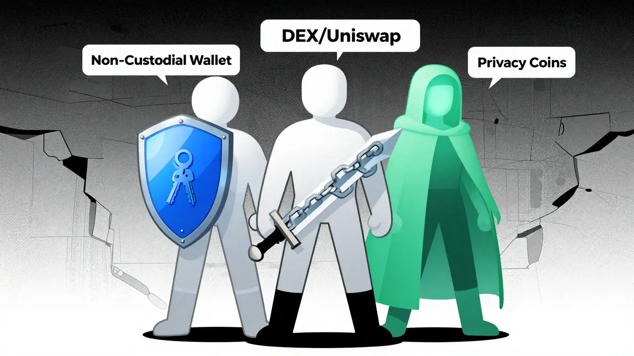 Illustration of safe crypto alternatives like wallets and DEXs