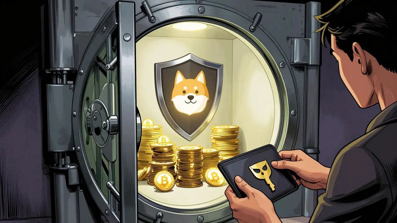 Secure vault with CertiK shield protecting BABYDOGE tokens inside the BNB Chain ecosystem