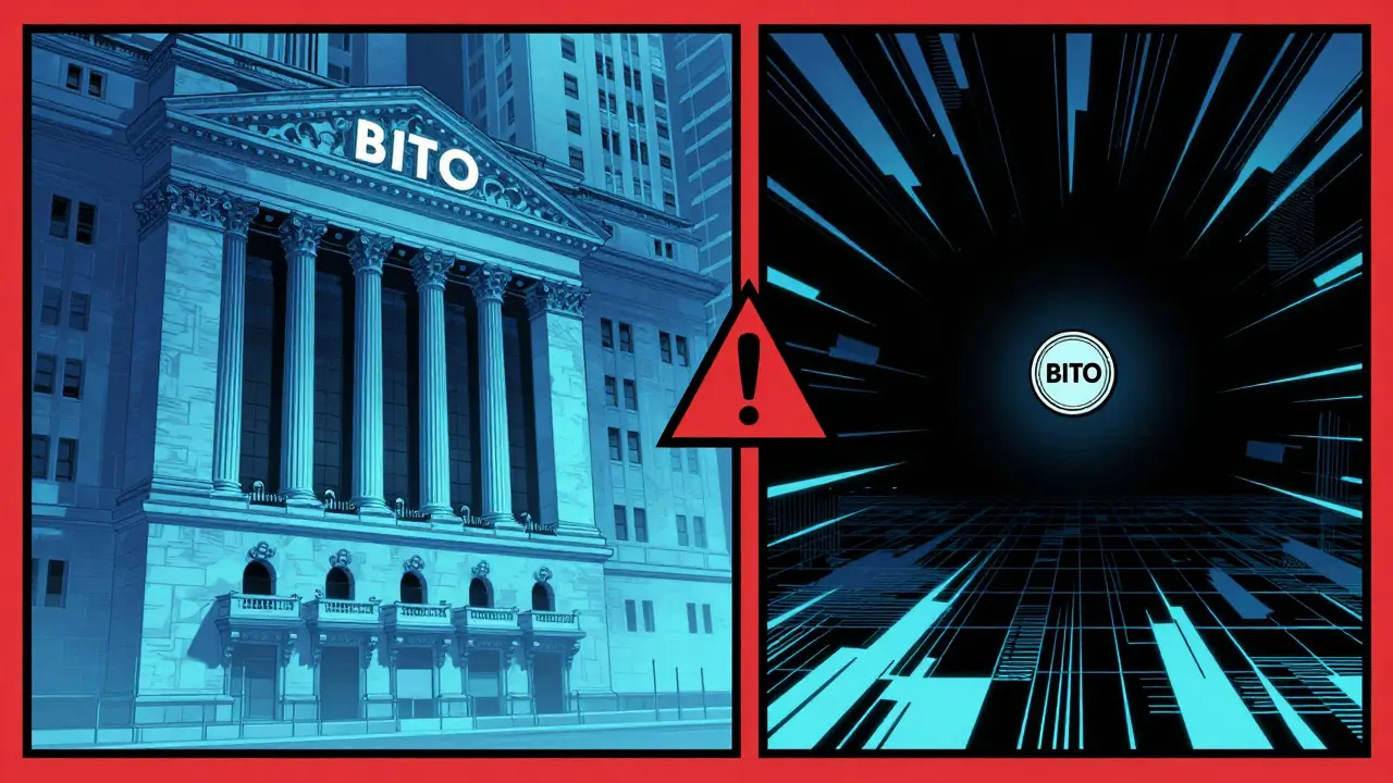 Split panel contrasting regulated ETF vs risky meme coin