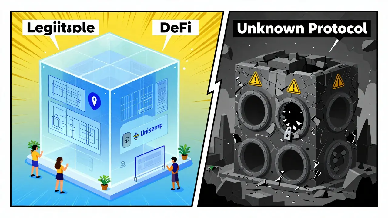 Split view comparing a transparent safe building with a dark crumbling fortress full of risks.