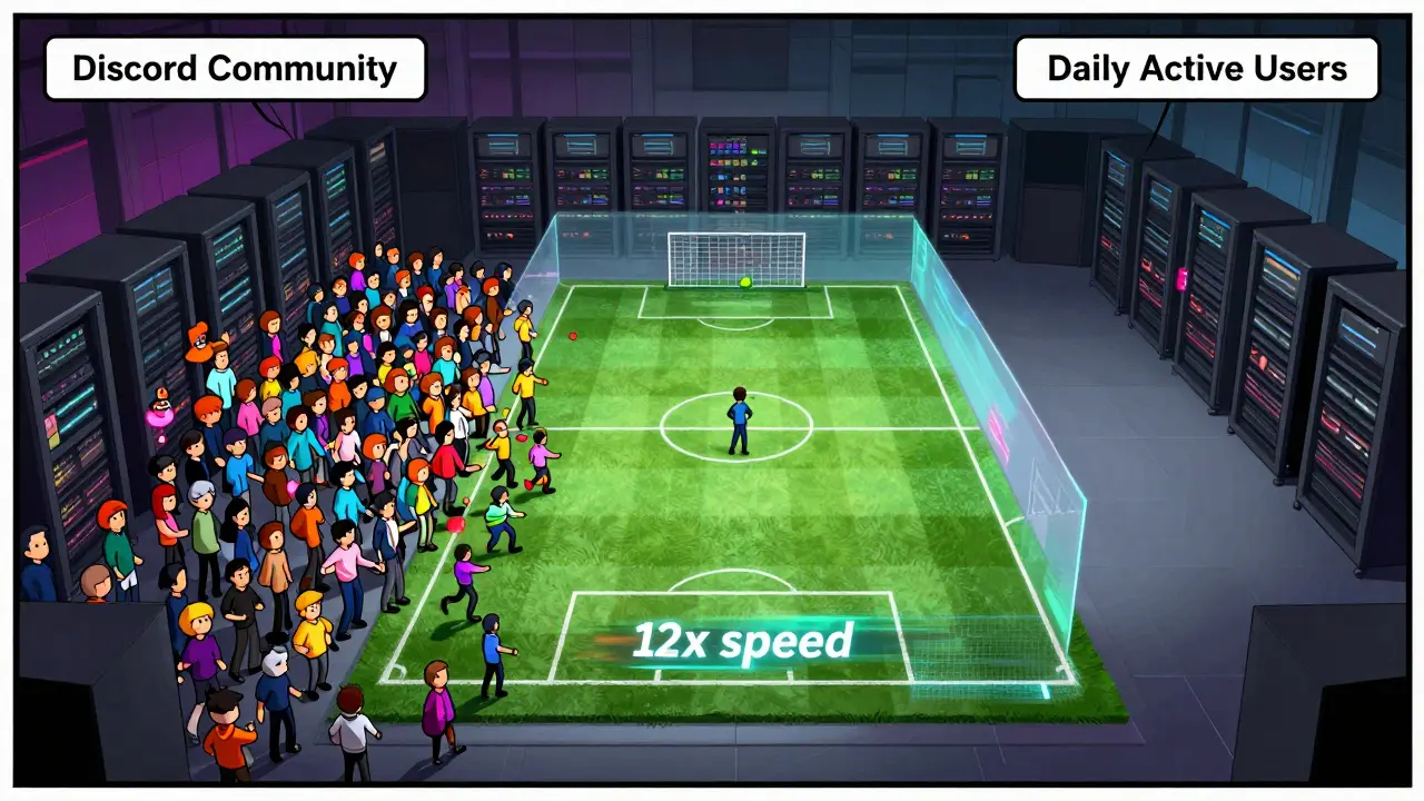 Split view showing community growth and subsequent user retention drop