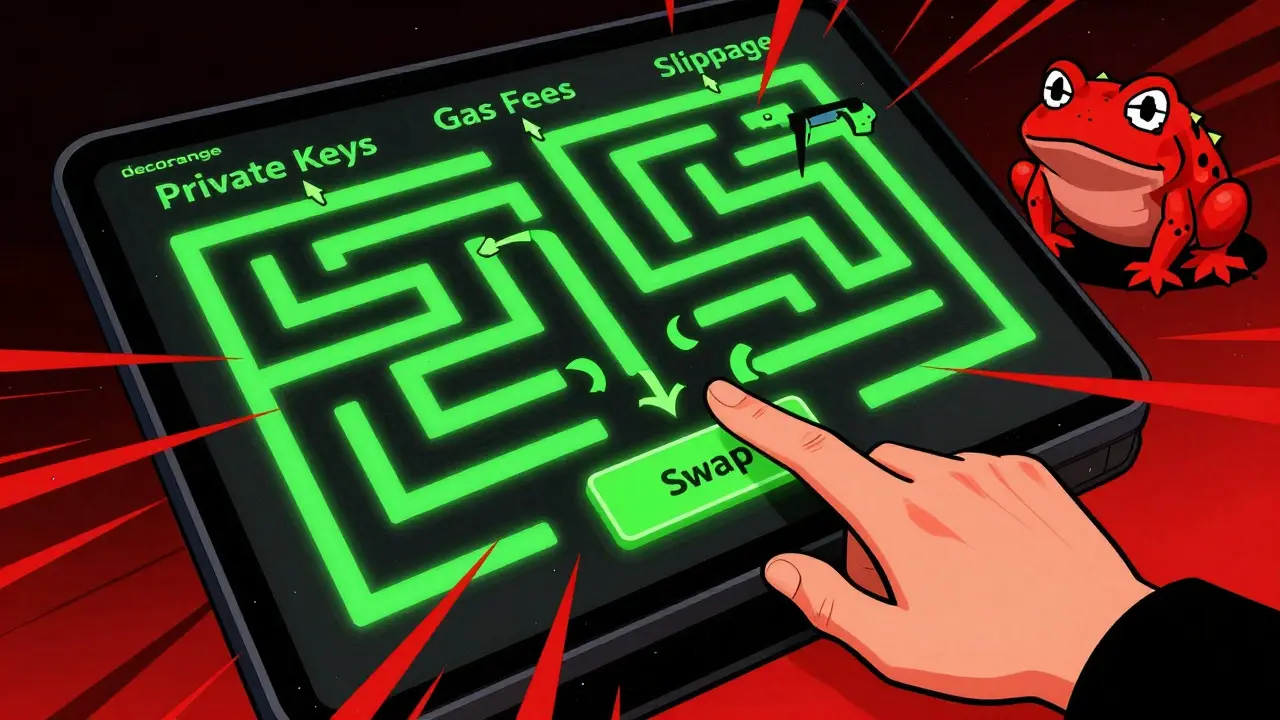 User navigating complex DEX swap with hidden risks