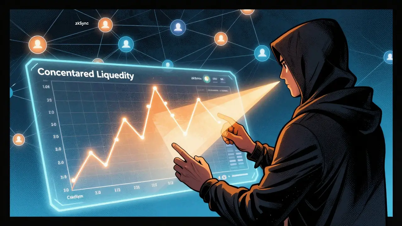 Character analyzing concentrated liquidity beams on a multi-network blockchain interface