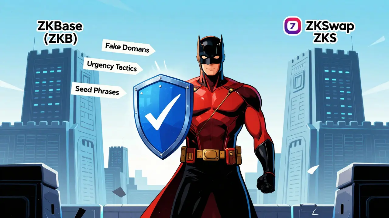 Hero shielding a wallet from phishing attacks in a graphic novel style