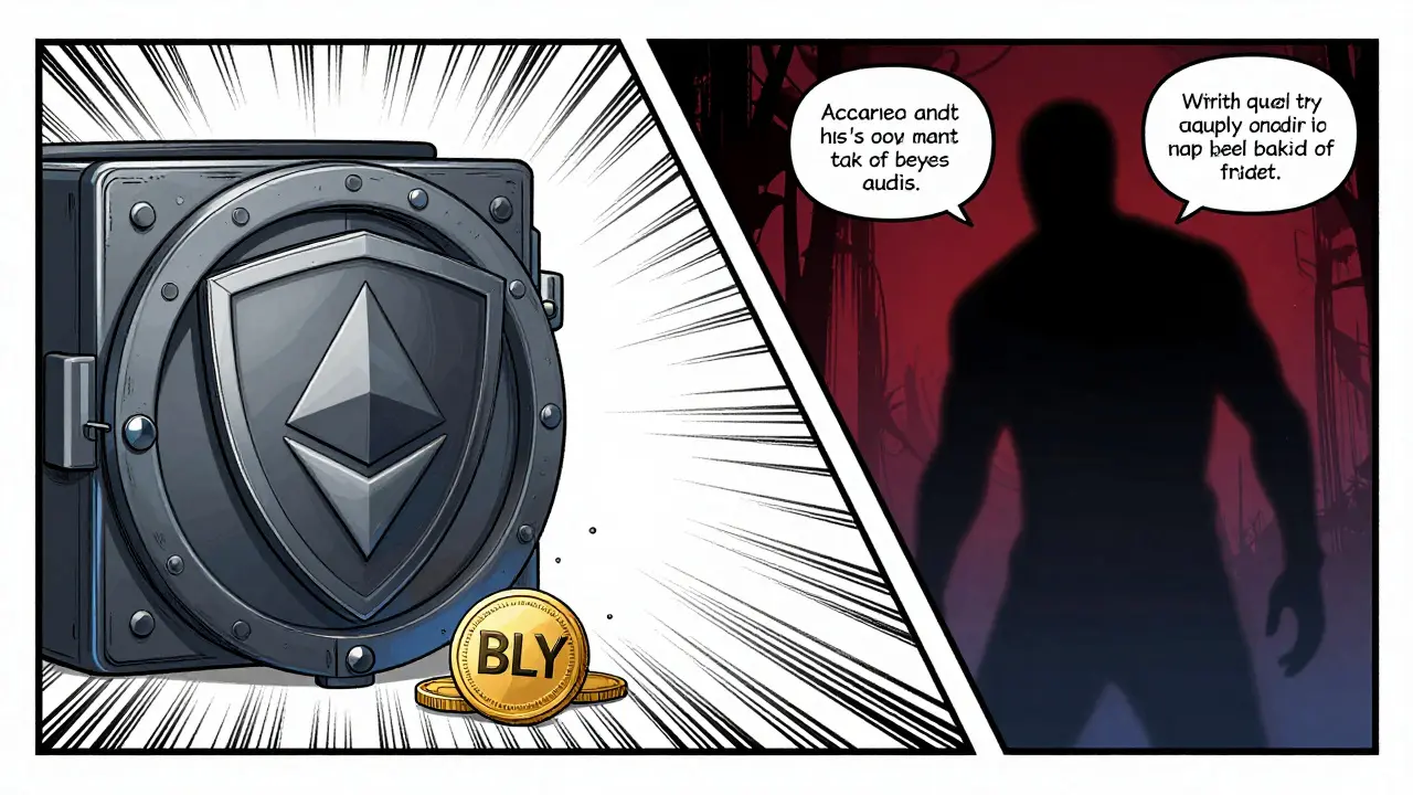 Split panel showing secure wallet vs regulatory risks