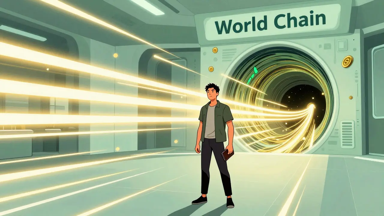 User trading on World Chain with fast, seamless cross-chain asset flows