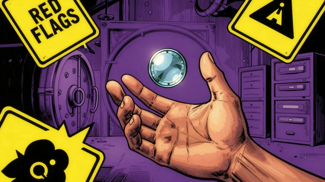 Hand reaching for a fragile token amidst jagged warning symbols.