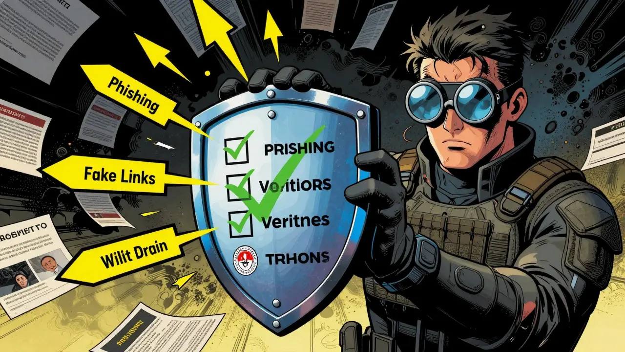 Investor shielding against phishing attacks with verification shield in graphic novel art