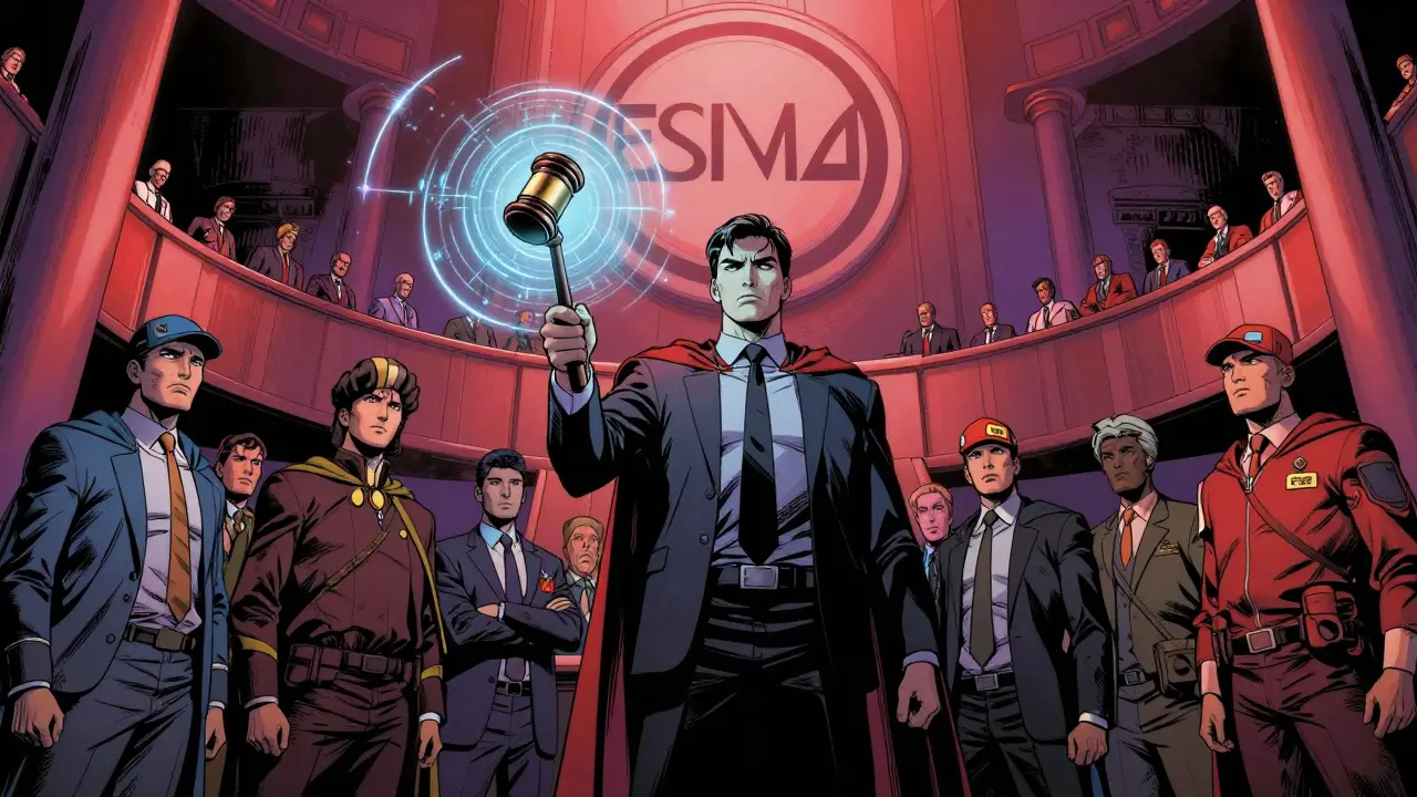 Regulators facing ESMA centralization in dramatic graphic novel scene
