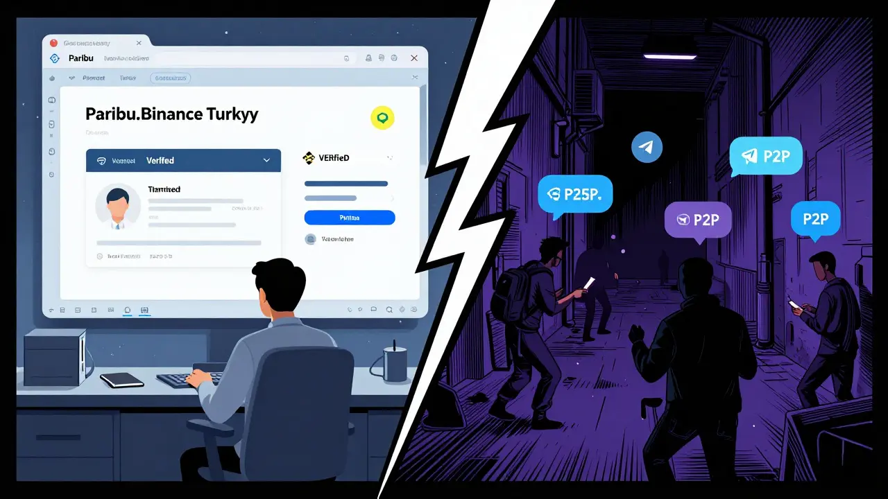 Split view of regulated vs shadow crypto trading markets