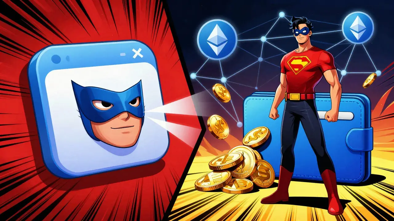 Superhero browser extension protecting wallet full of SWASH tokens