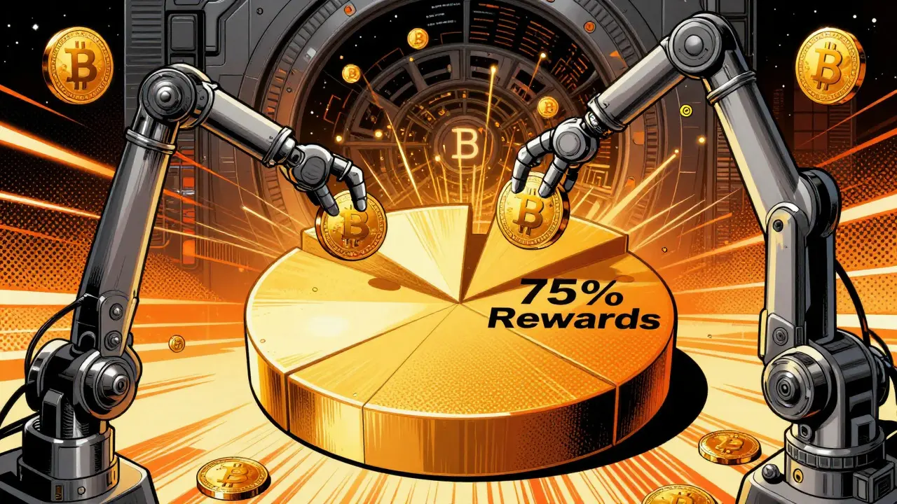 AI sorting NIM tokens in a vault showing 75% rewards allocation