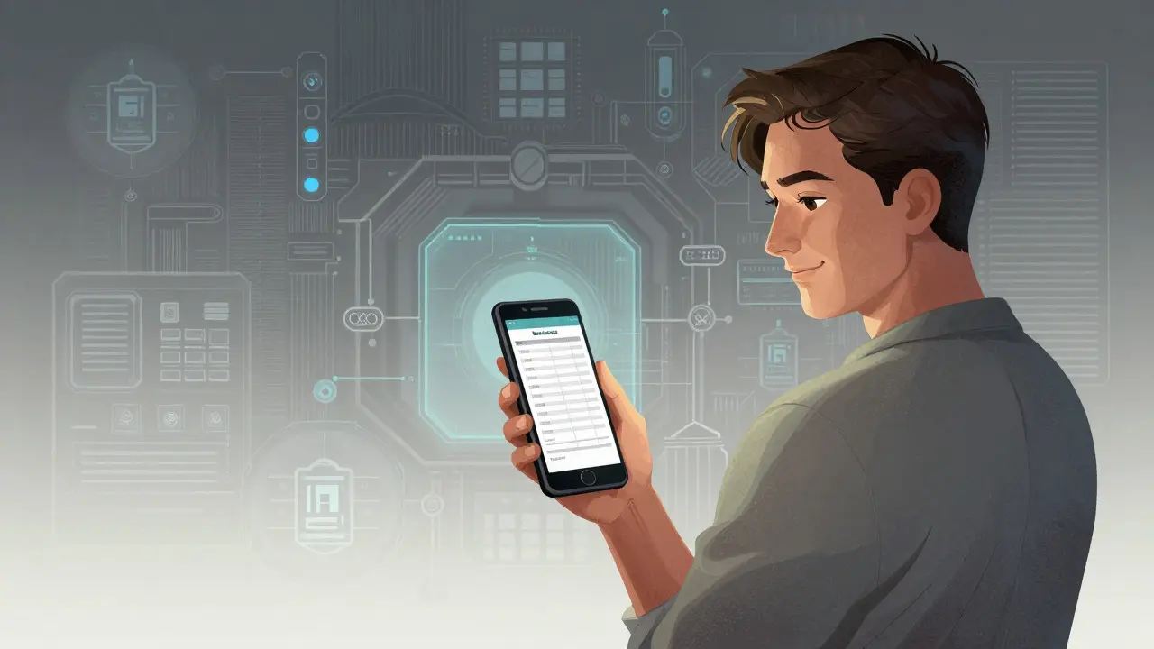 Graphic novel depiction of a user enjoying seamless chain abstraction with hidden blockchain complexity.