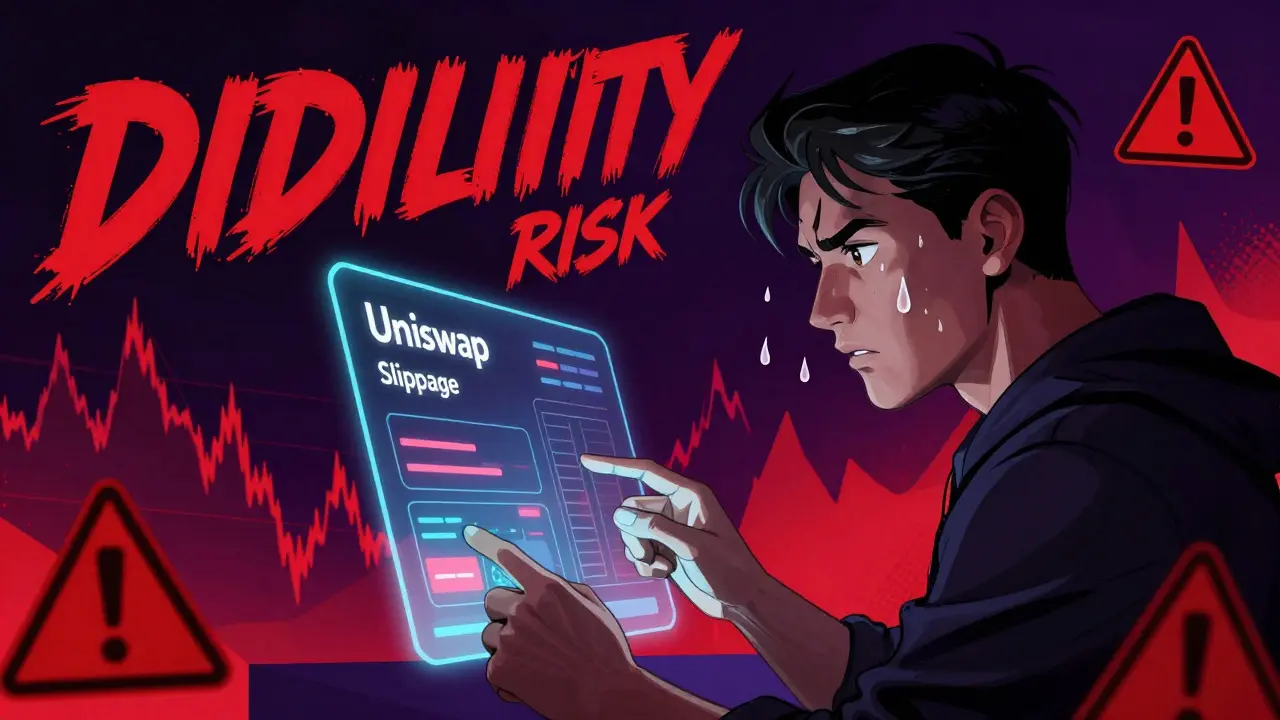 User checking volatile crypto trading data with warning signs