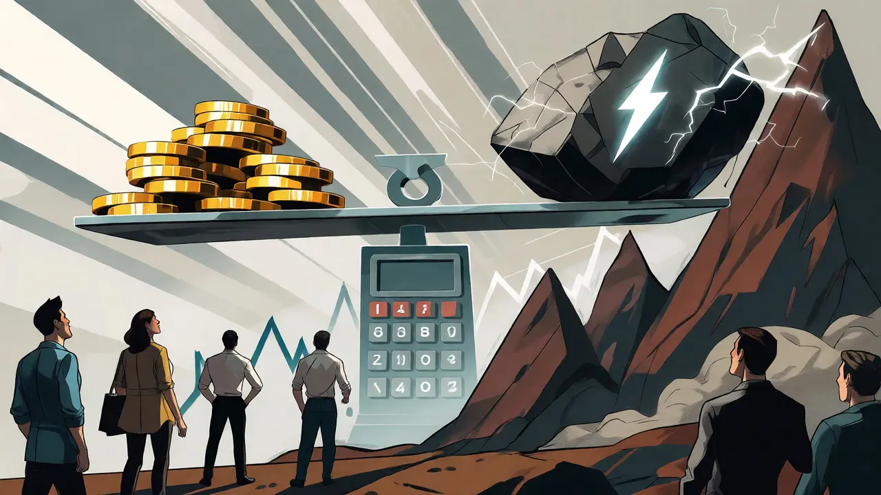 Abstract graphic showing Bitcoin rewards balancing against electricity costs