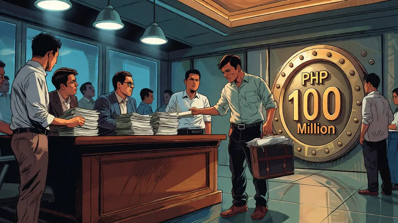Entrepreneurs submitting docs to regulators near a capital vault